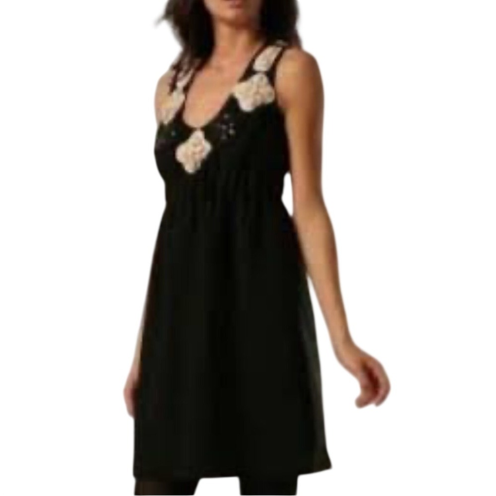 Karta Black Embellished Beaded Empire Waist Sleeveless Shift Dress Size M